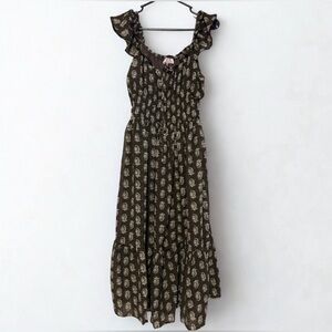 Dizzy Lizzy Brown Paisley Sheer with liner Midi Dress SZ M New!